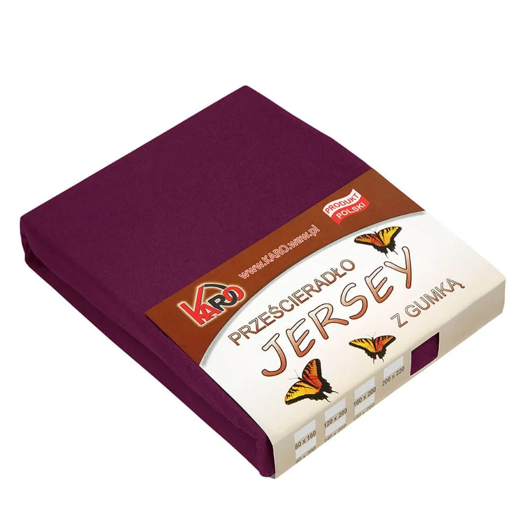Prześcieradło jersey z gumką 120x200 śliwkowe 027 grube 150g/m2 KARO