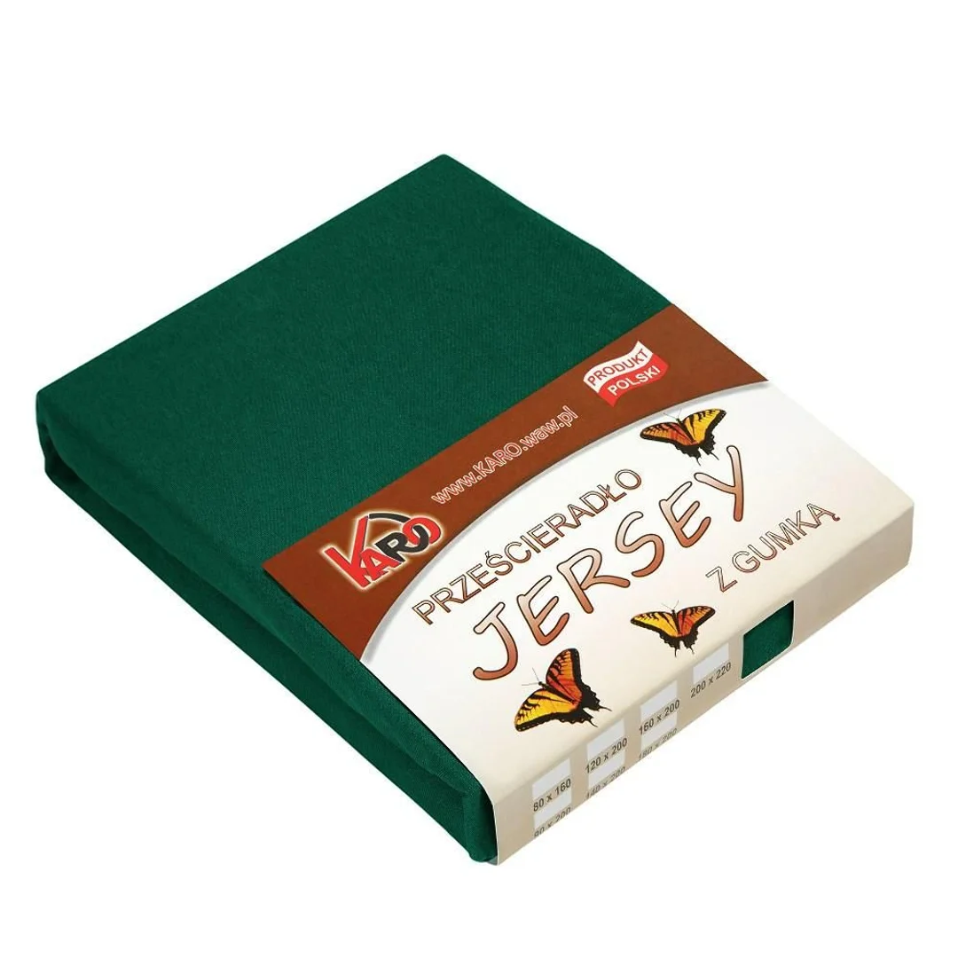 Prześcieradło jersey z gumką 160x200 zielone butelkowe 074 grube 150g/m2 KARO