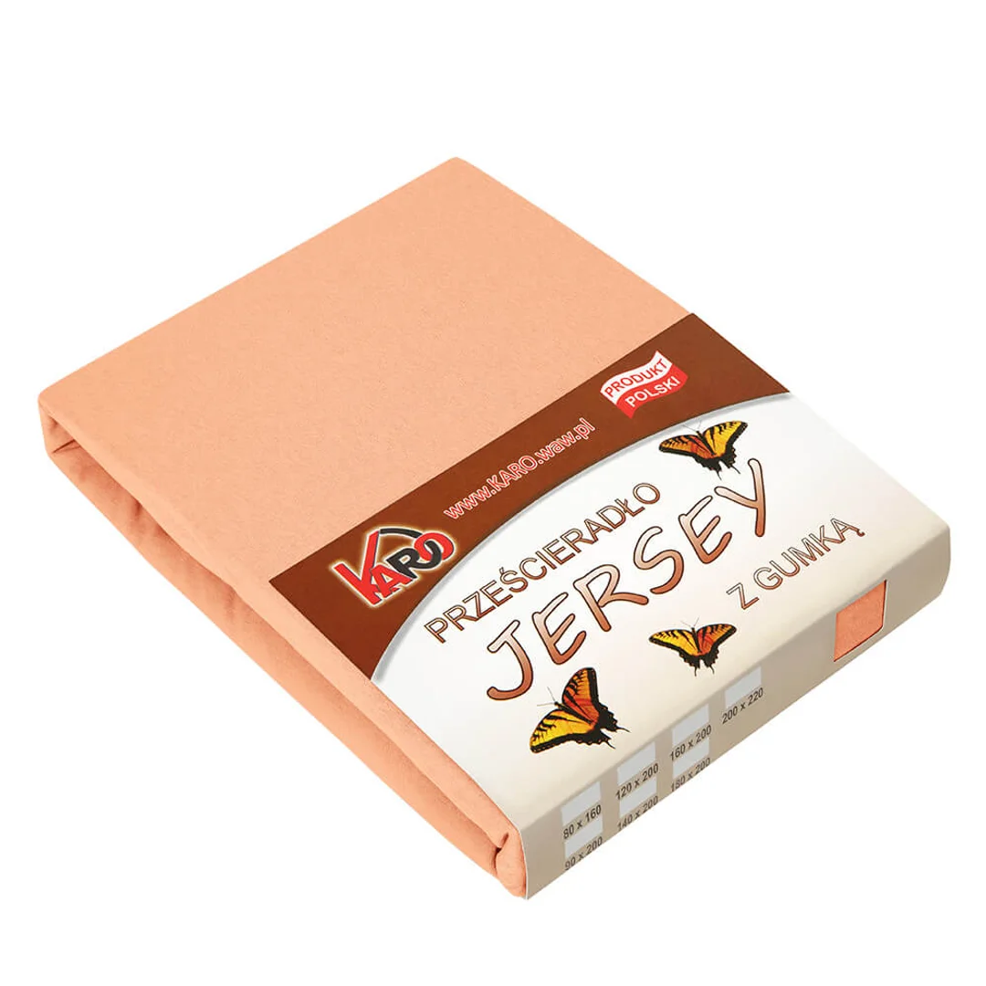 Prześcieradło jersey z gumką 180x200 morelowe 007 grube 150g/m2 KARO