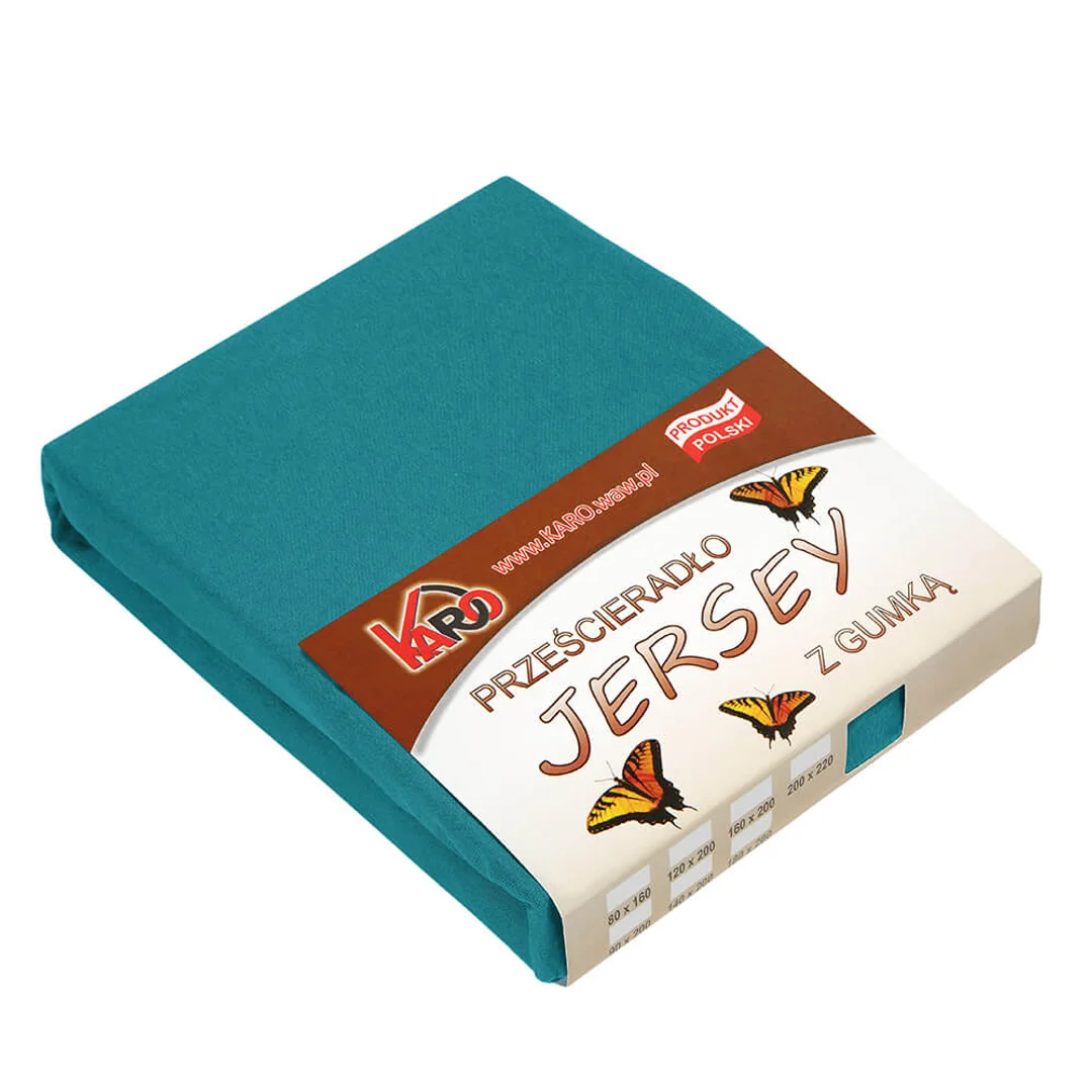 Prześcieradło jersey z gumką 90x200 turkusowe morskie 048 grube 150g/m2 KARO