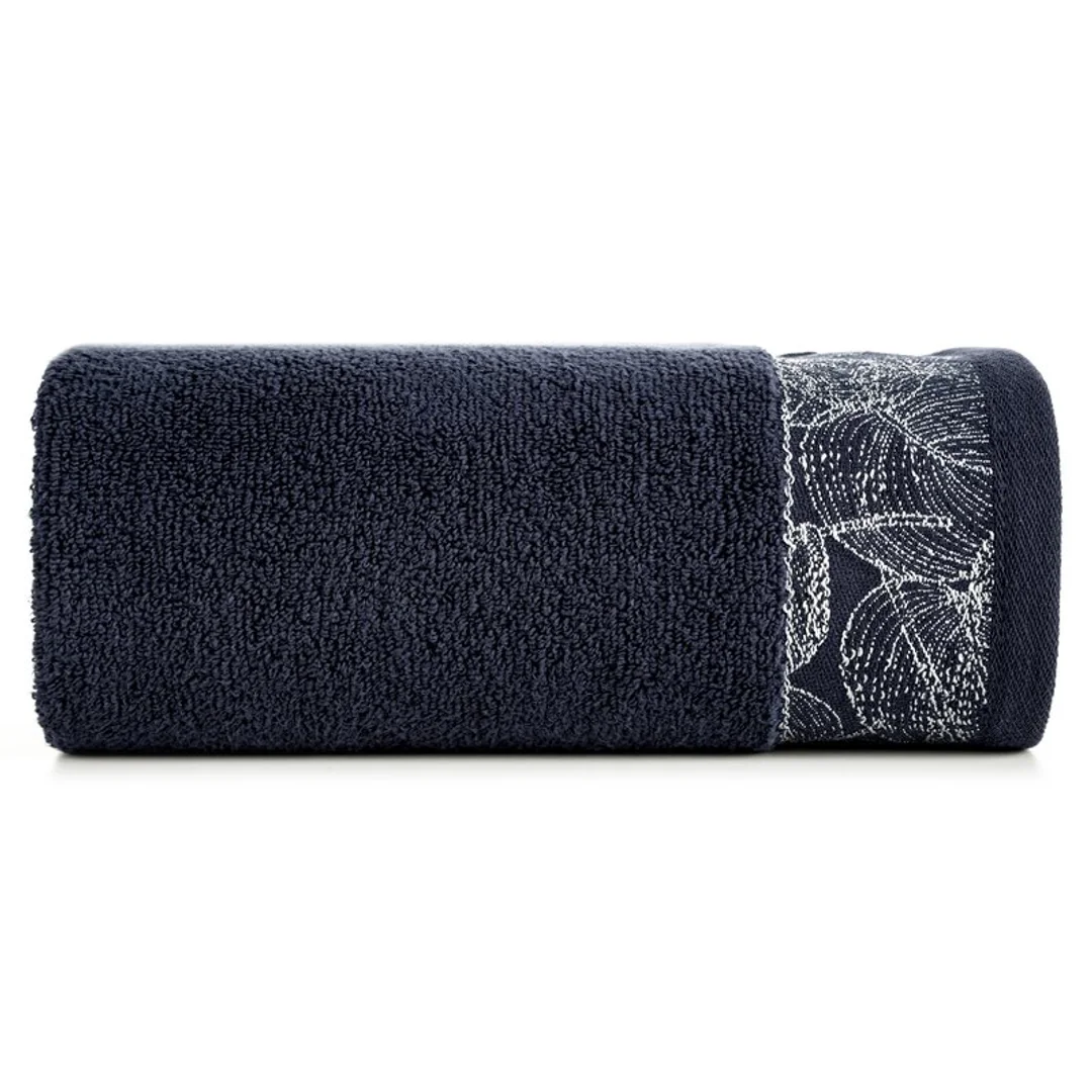 Ręcznik Agis 30x50 granatowy liście frotte 400g/m2 Eurofirany