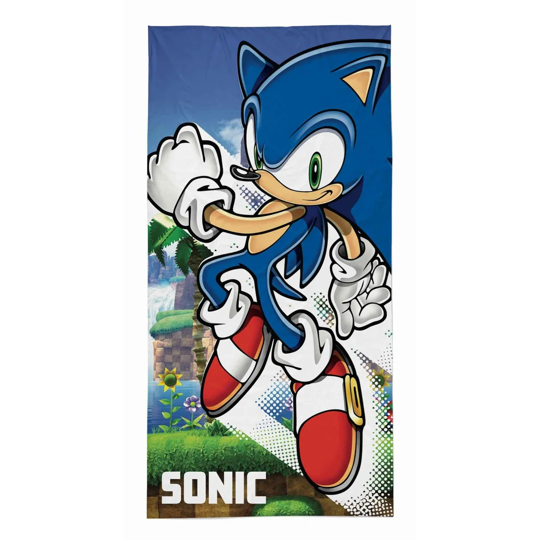 Ręcznik dziecięcy 70x140 Sonic niebieski biały zielony bawełniany SON 01 T
