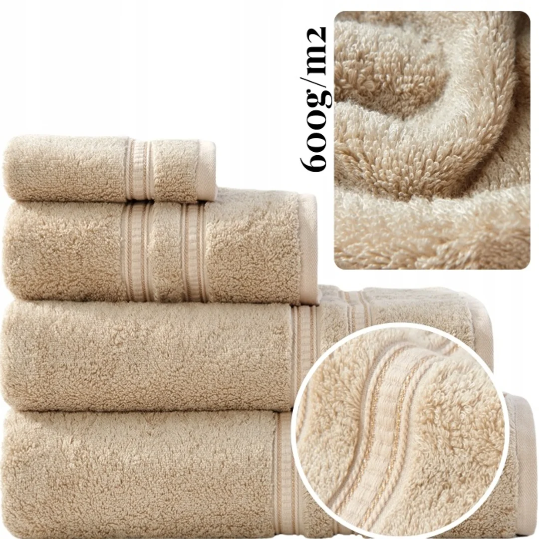 Ręcznik Harmony 30x30 beżowy ze złotą bordiurą bambusowy 600 g/m2