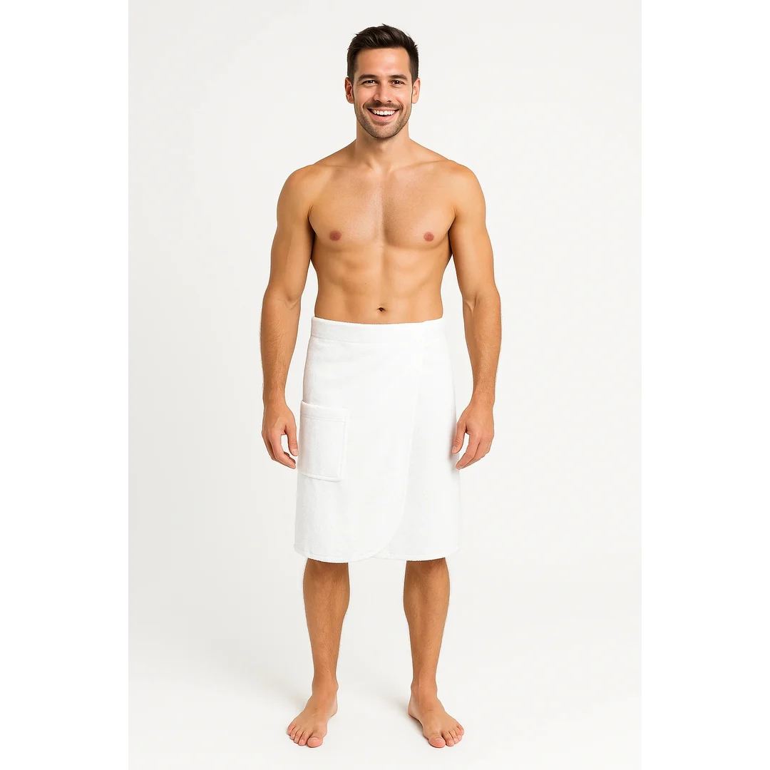Ręcznik męski do sauny Kilt L/XL SPA biały z kieszenią 460g/m2 frotte
