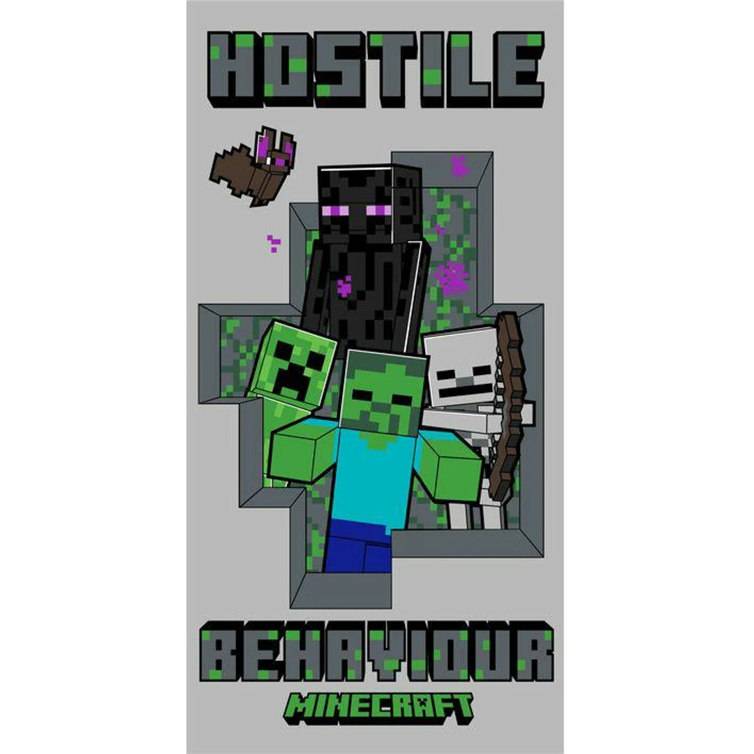Ręcznik plażowy 70x140 Minecraft Hostile Behaviou szary plażowy bawełniany Kids25