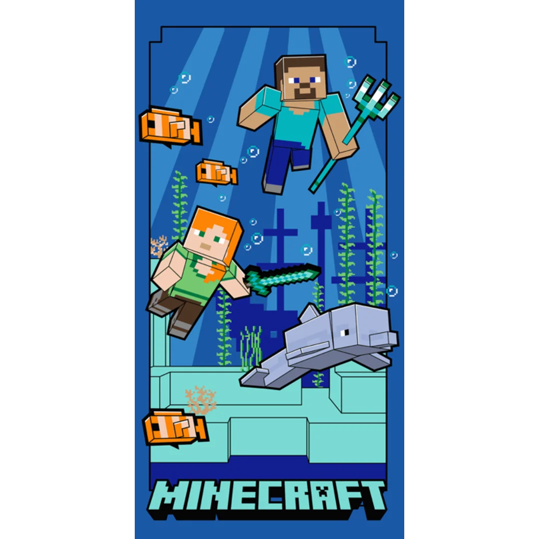 Ręcznik plażowy 70x140 Minecraft Podwodna zabawa niebieski szybkoschnący