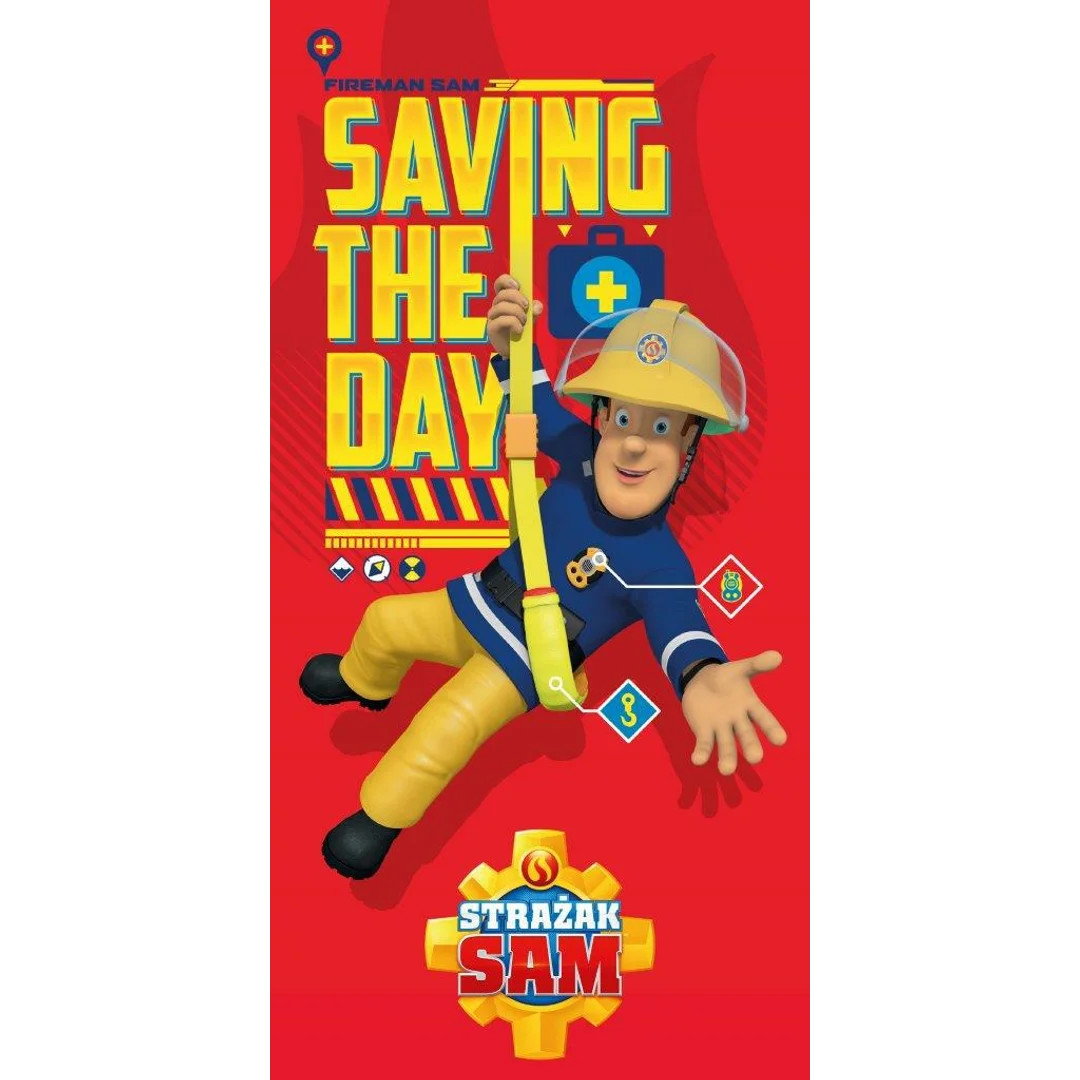 Ręcznik plażowy 70x140 Strażak Sam 8118 Fireman Sam czerwony bawełniany dziecięcy 009
