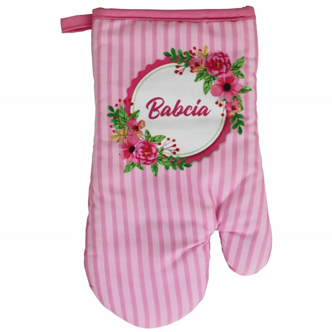 Rękawica kuchenna 17x28 różowa paski Babcia
