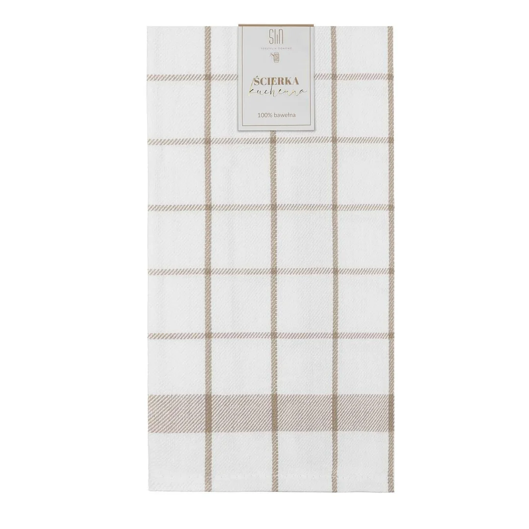 Ścierka kuchenna 50x70 taupe biała kratka bawełniana l23
