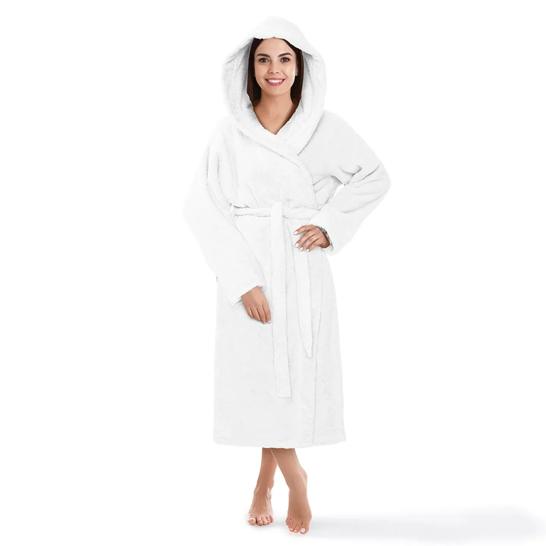 Szlafrok z kapturem frotte Robin S/M biały bawełniany hotelowy 450g/m2