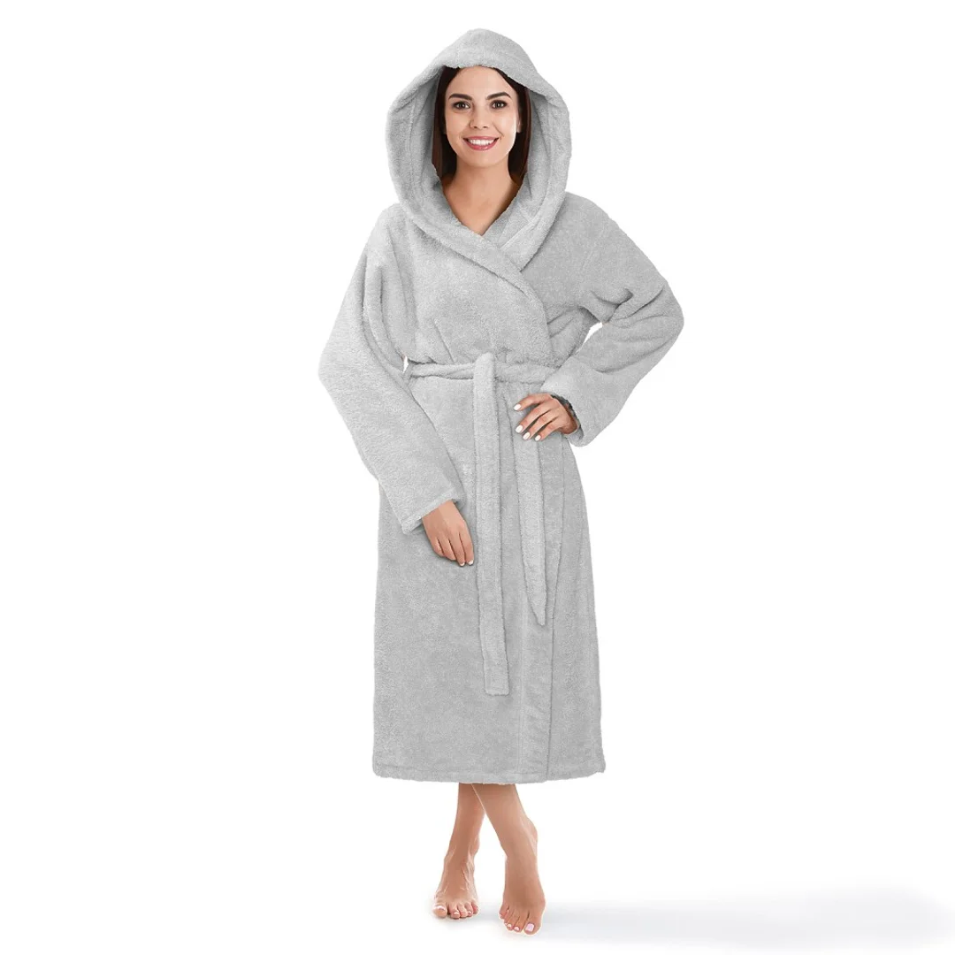 Szlafrok z kapturem frotte Robin S/M szary bawełniany hotelowy 450g/m2