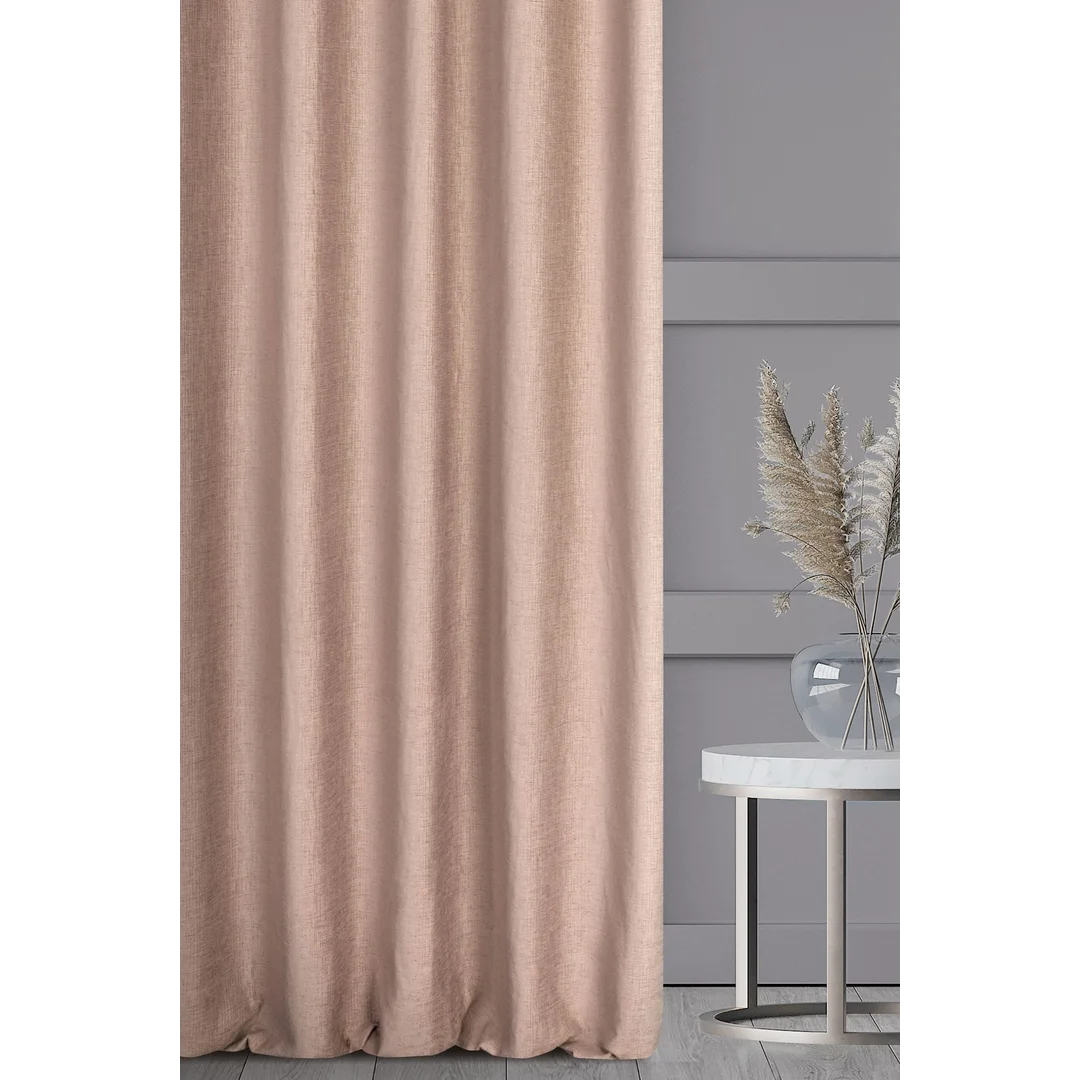 Zasłona 140x250 Avinion 5 różowa pudrowa gotowa na przelotkach z tkaniny o strukturze płótna Terra Collection Eurofirany