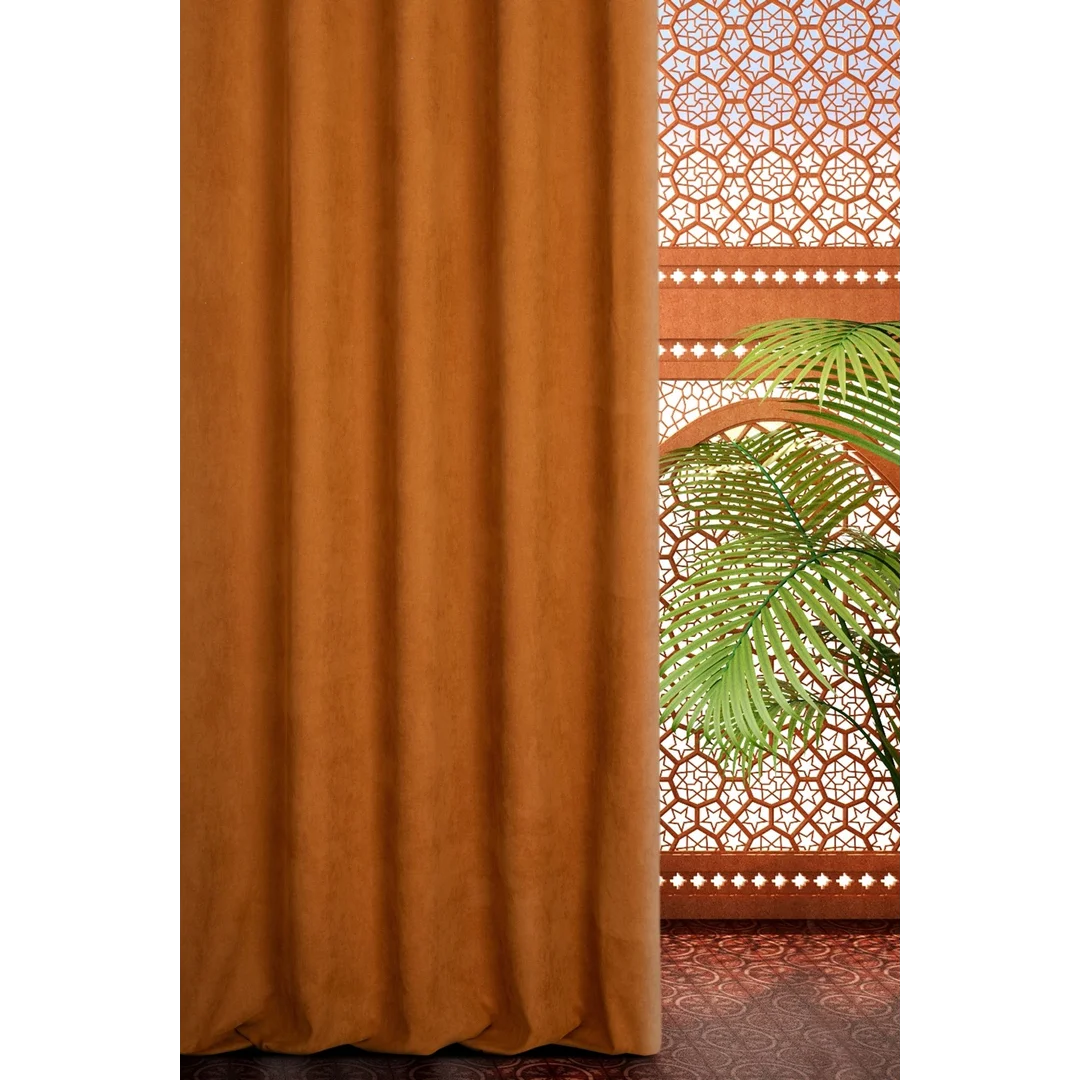 Zasłona 140x250 Morocco 5 ceglasta gotowa na przelotkach z miekkiej welurowej o drobnym splocie Terra Collection Eurofirany