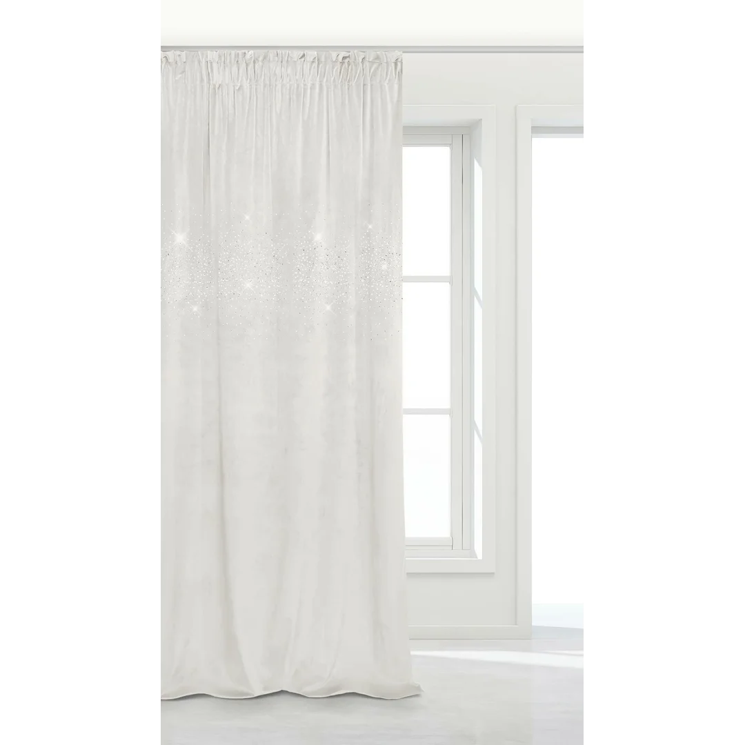 Zasłona 140x270 Shiny biała z kryształkami welurowa gotowa na taśmie