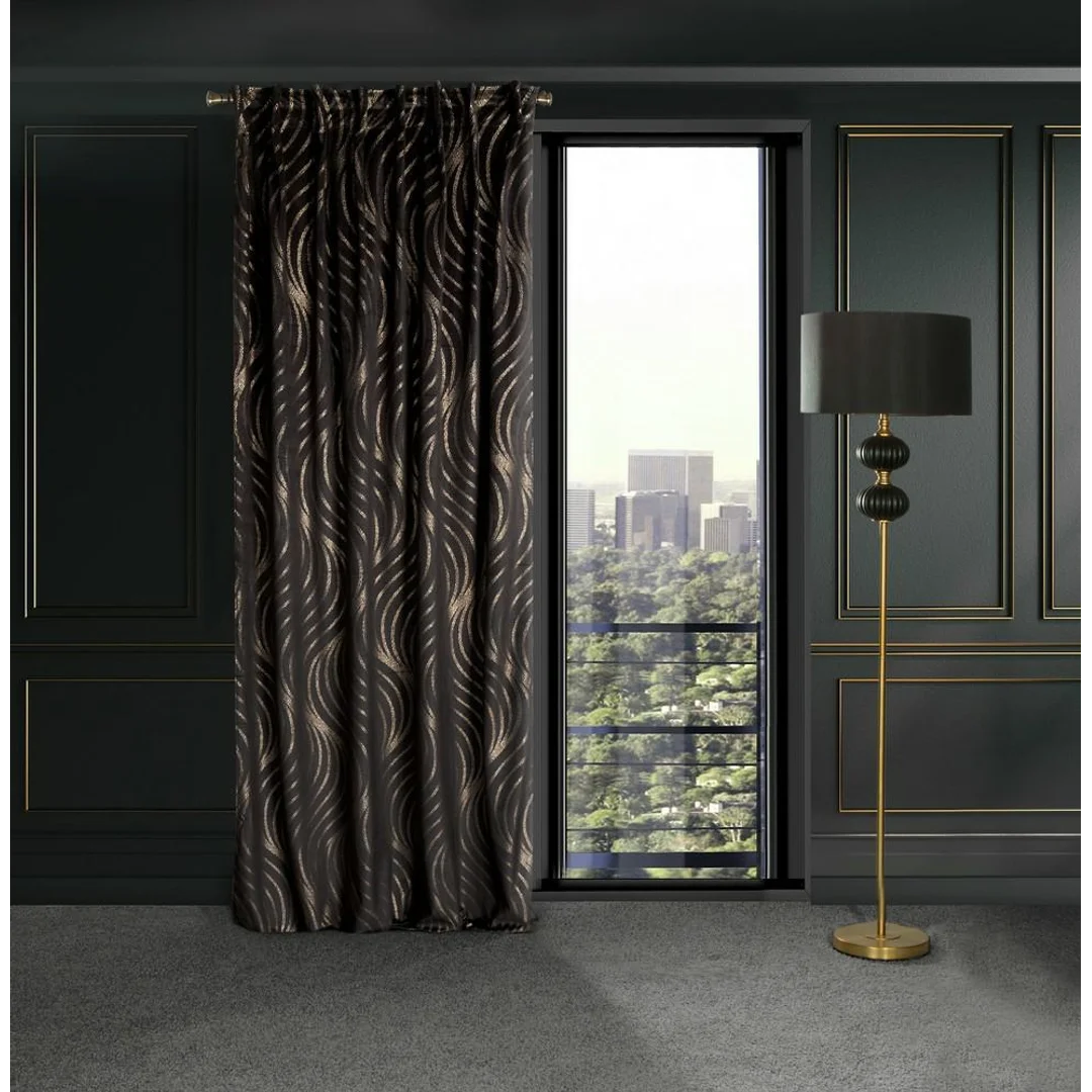 Zasłona 140x270 Victoria 3A czarna złota geometria welurowa gotowa na taśmie Limited Collection Eurofirany