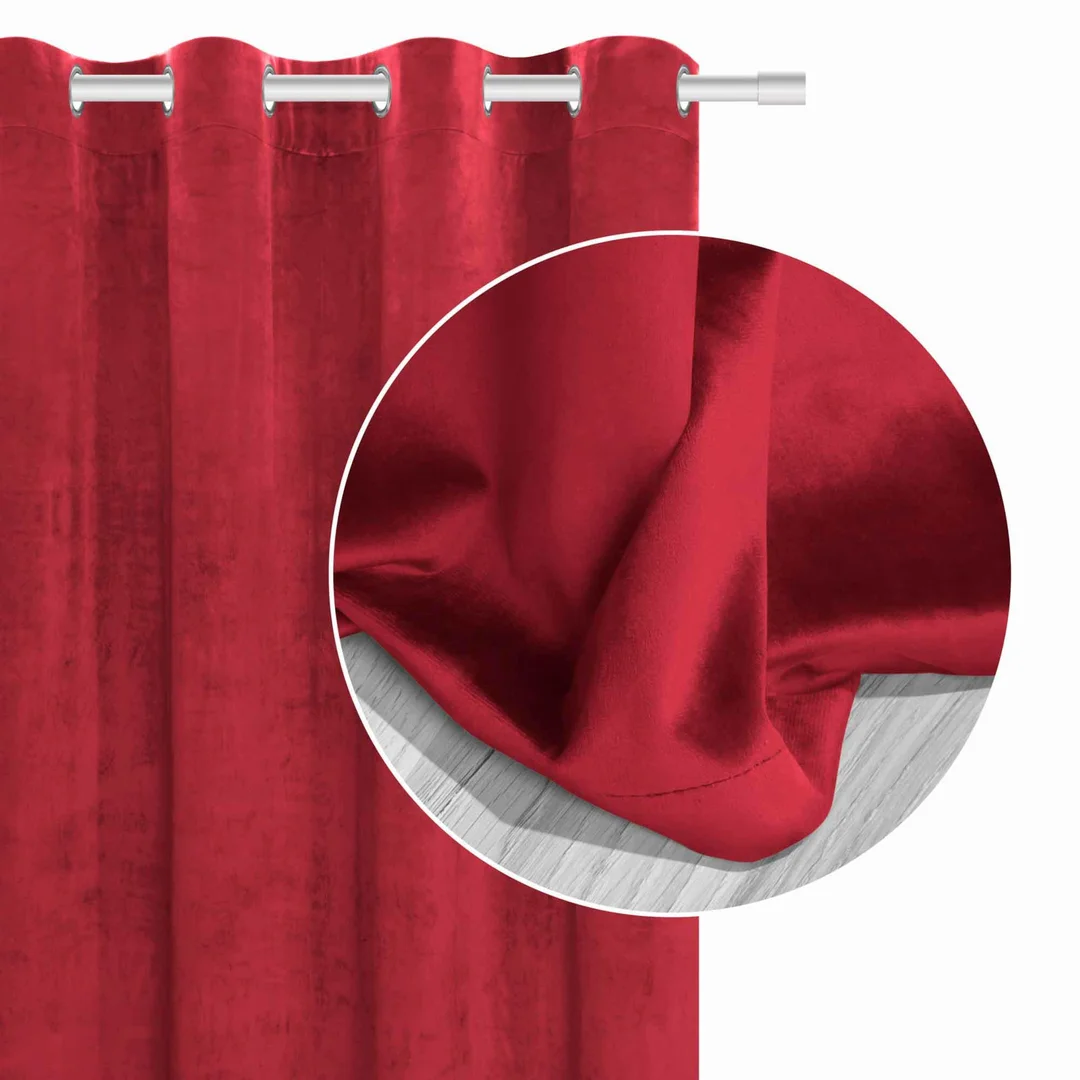 Zasłona gotowa 140x250 czerwona welurowa na przelotkach soft Velvet do salonu