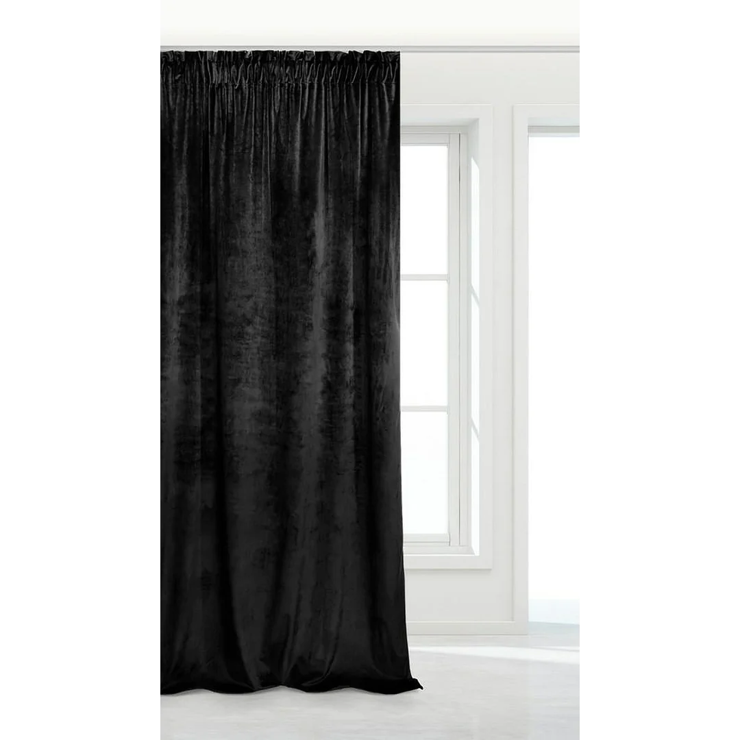Zasłona gotowa 140x270 czarna welurowa na taśmie soft Velvet do salonu