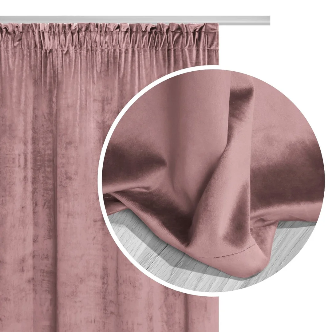 Zasłona gotowa 140x270 pudrowa welurowa na taśmie soft Velvet do salonu