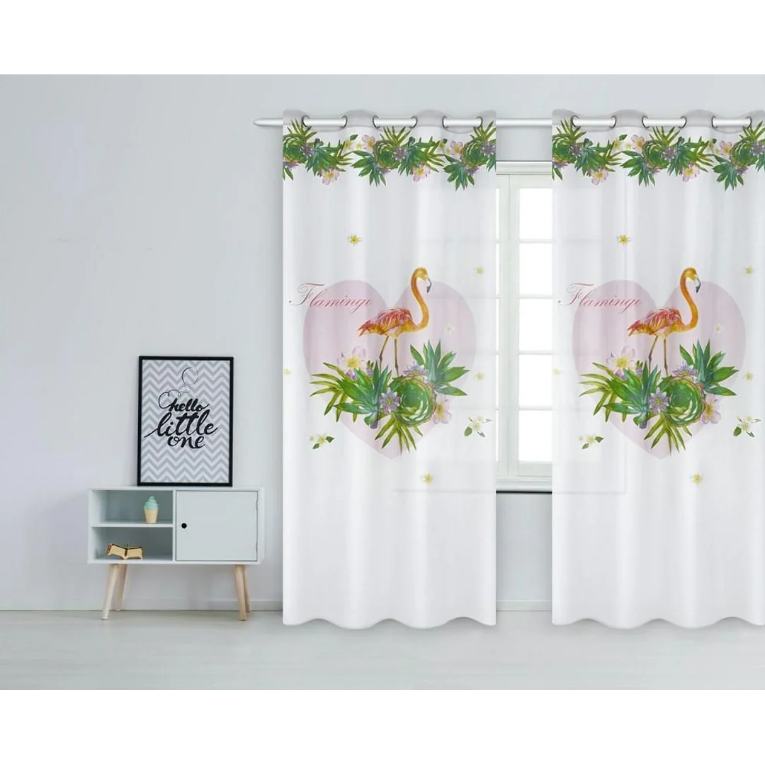 Zasłona gotowa Flamingi 140x250 palmy kwiaty serce biała różowa pomarańczowa zielona na przelotkach młodzieżowa Havana