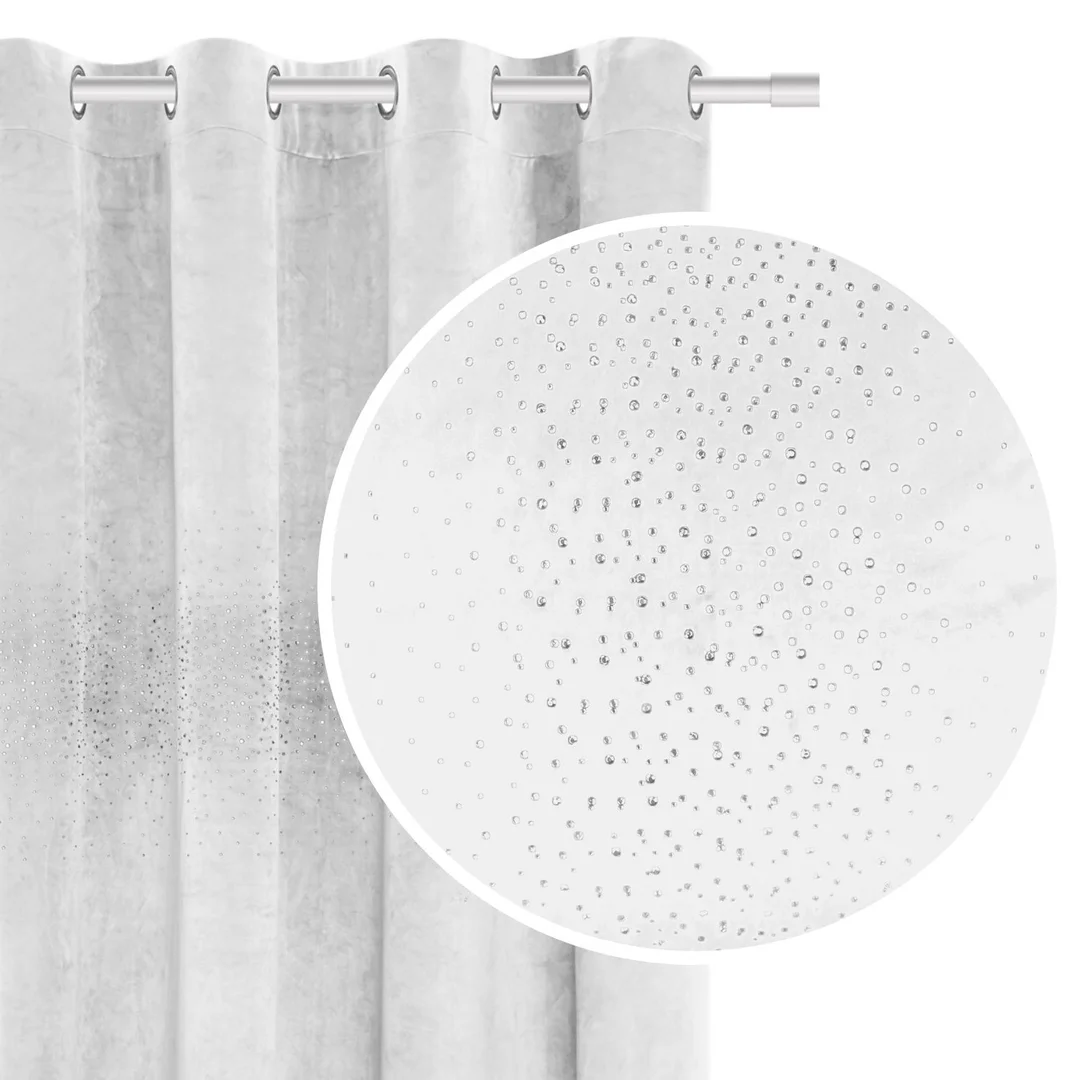 Zasłona gotowa na przelotkach 140x250 biała welurowa z kryształkami Shiny