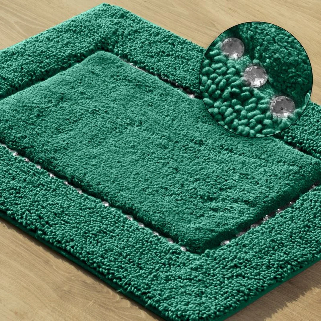 Dywanik 60x90 Chic zielony ciemny z bawełny zdobiony kryształkami w stylu glamour Eurofirany — zdjęcie 2