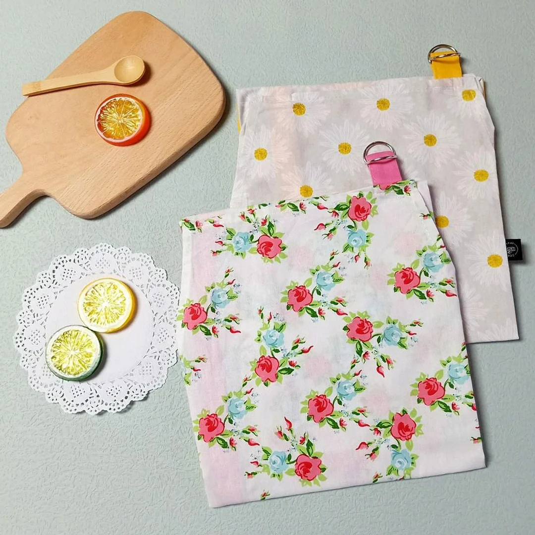 Fartuch kuchenny 60x75 Daisy szary żółty kwiatki bawełniany I 23 — zdjęcie 2