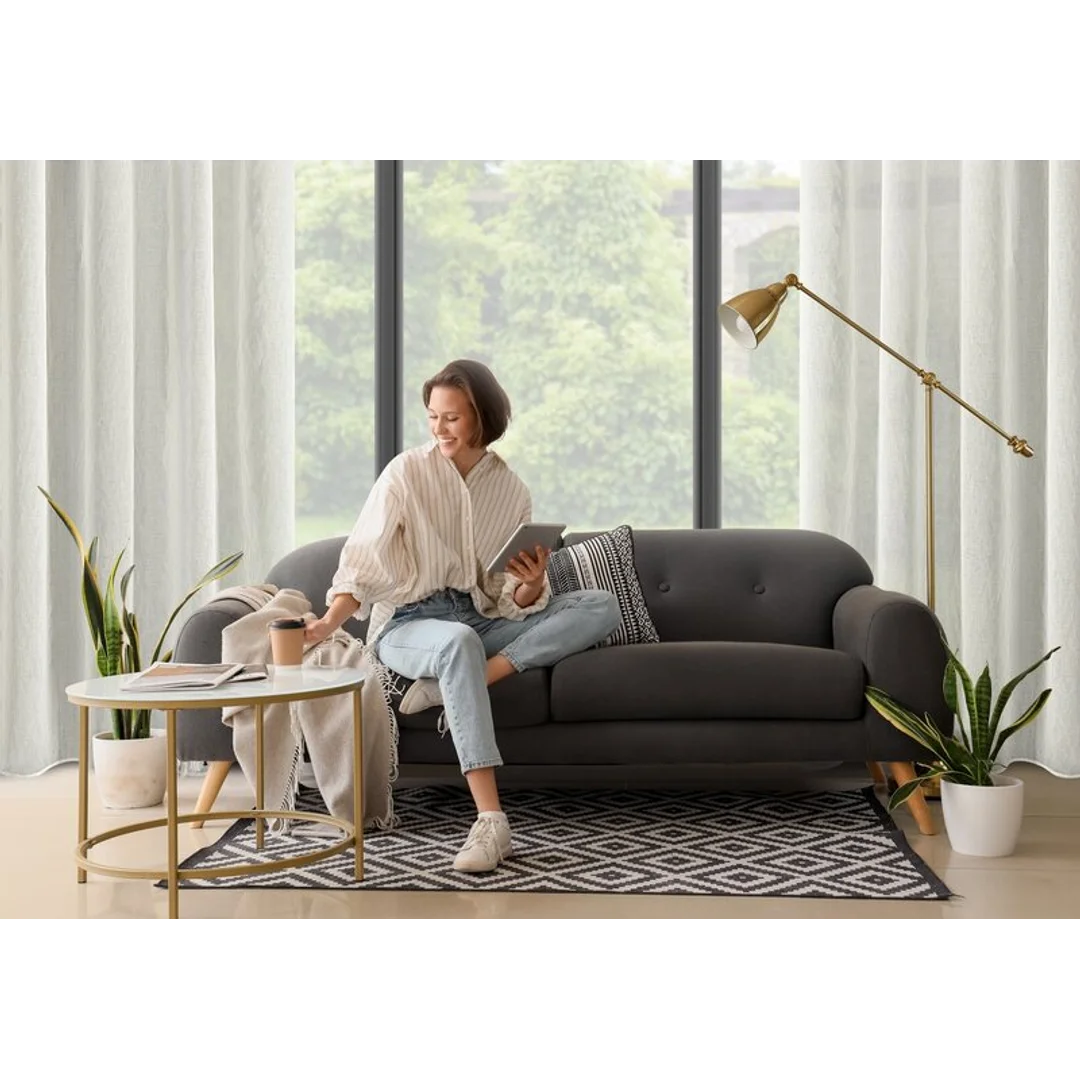 Firana 140x250 Aurea naturalna w stylu eko z domieszką lnu gotowa na przelotkach Eurofirany — zdjęcie 9