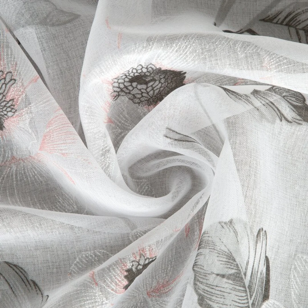Firana 140x250 Bessy biała różowa szara kwiaty gotowa na przelotkach Eurofirany E12 — zdjęcie 8