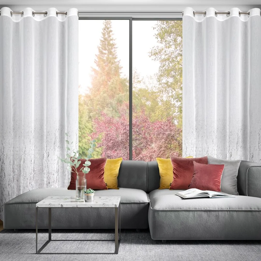 Firana 140x250 Olivia biała srebrna gotowa na przelotkach Eurofirany — zdjęcie 9