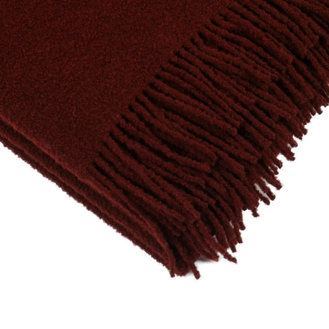 Koc wełniany merynos Buckle 140x200 bordowy z frędzlami — zdjęcie 2