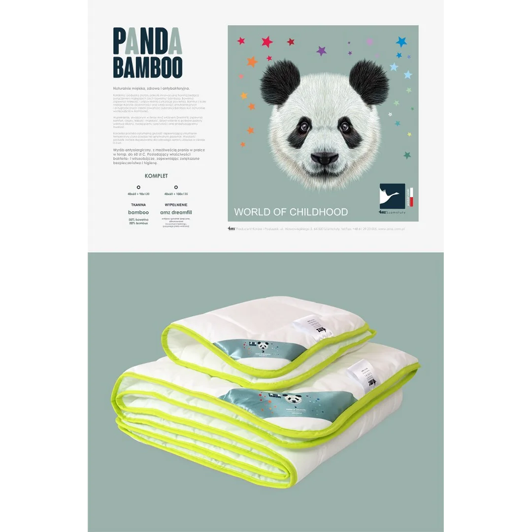 Kołdra antyalergiczna 100x135 + poduszka 40x60 Babies Panda Bamboo 400g+50g komplet dziecięcy biały AMZ — zdjęcie 3