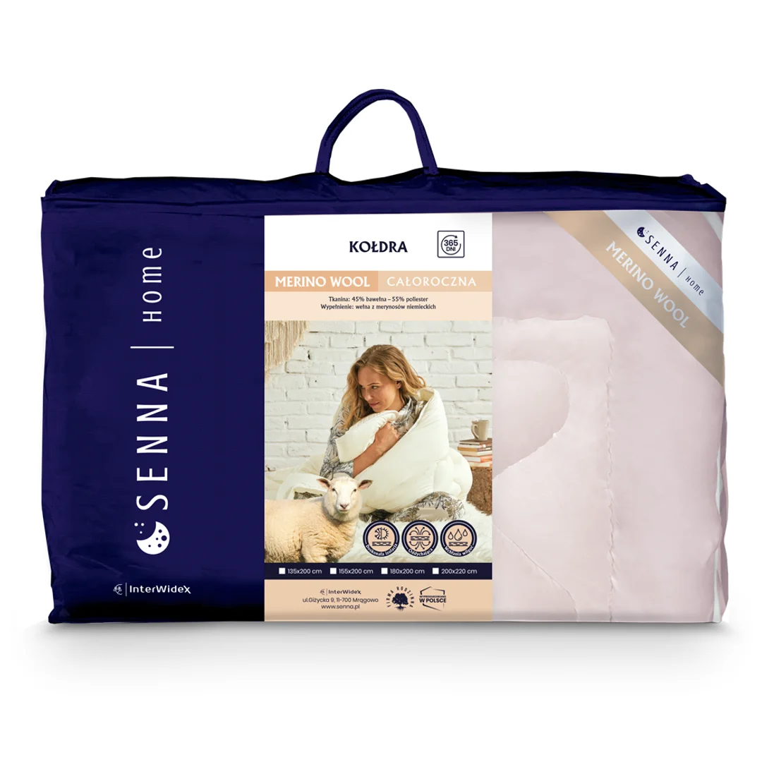 Kołdra wełniana 180x200 Merino Wool różowa 100% naturalna wełna owcza Inter Widex — zdjęcie 3