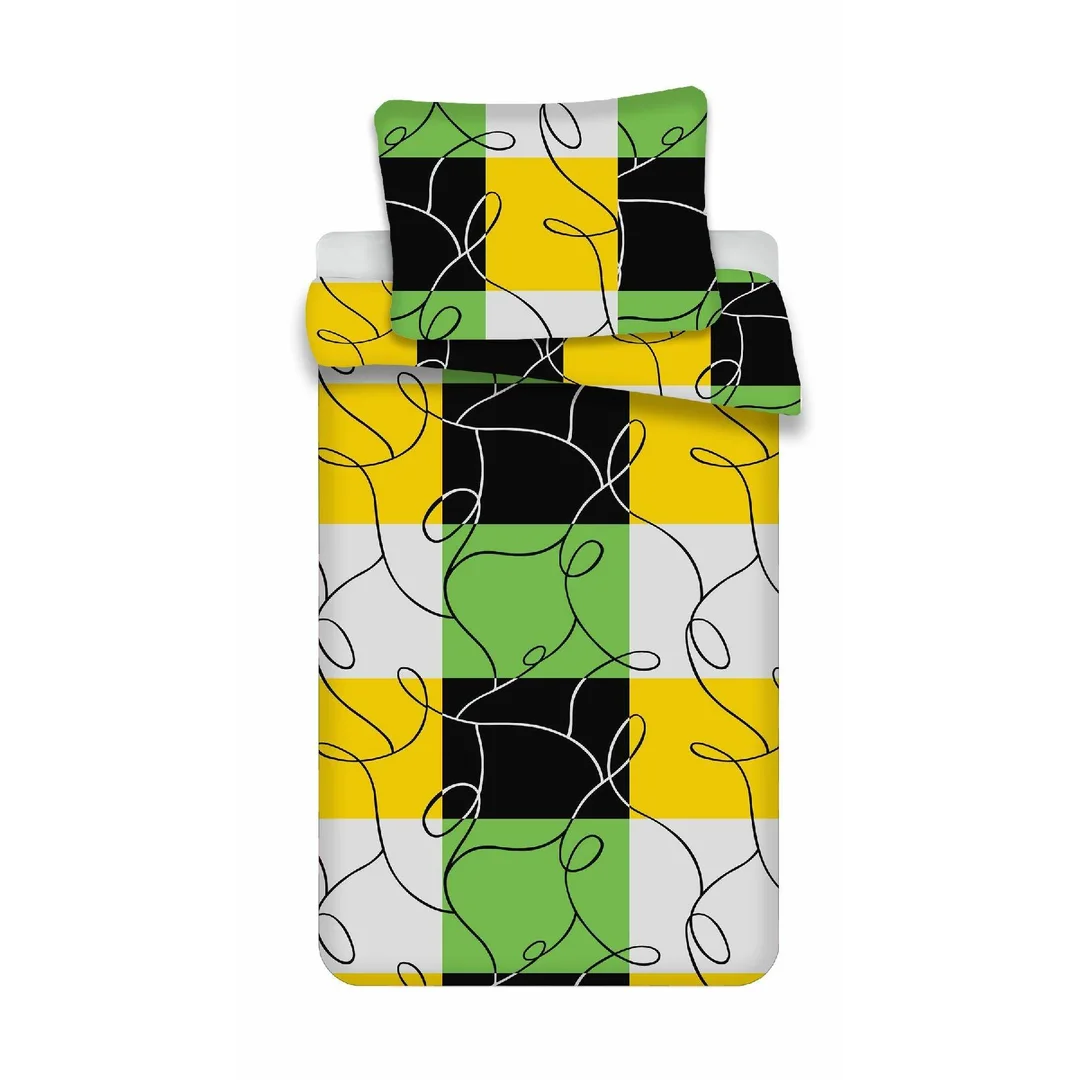 Komplet pościeli 4 szt. 140x200-2szt 70x90 - 2szt.Krata limionkowa czarna z mikrofibry PB25 — zdjęcie 2