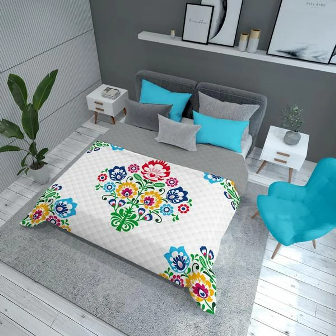 Narzuta dekoracyjna 170x210 K 31 Łowicka kwiaty biała kolorowa Holland 2 — zdjęcie 2