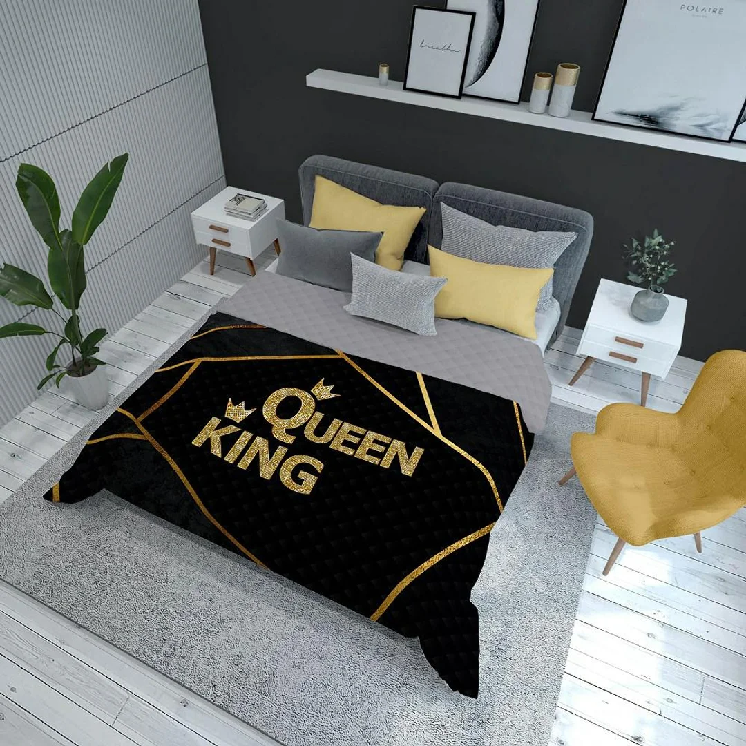 Narzuta dekoracyjna 170x210 Queen King czarna złota szara K_62 112 Bedspread — zdjęcie 2