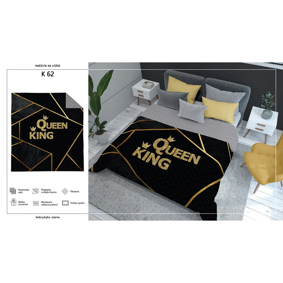 Narzuta dekoracyjna 170x210 Queen King czarna złota szara K_62 112 Bedspread — zdjęcie 3