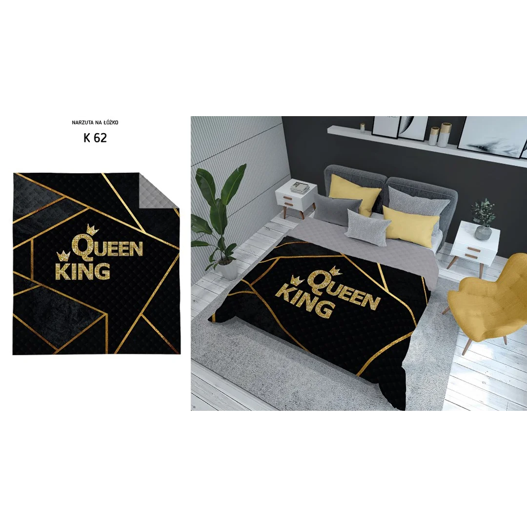 Narzuta dekoracyjna 170x210 Queen King czarna złota szara K_62 112 Bedspread — zdjęcie 4