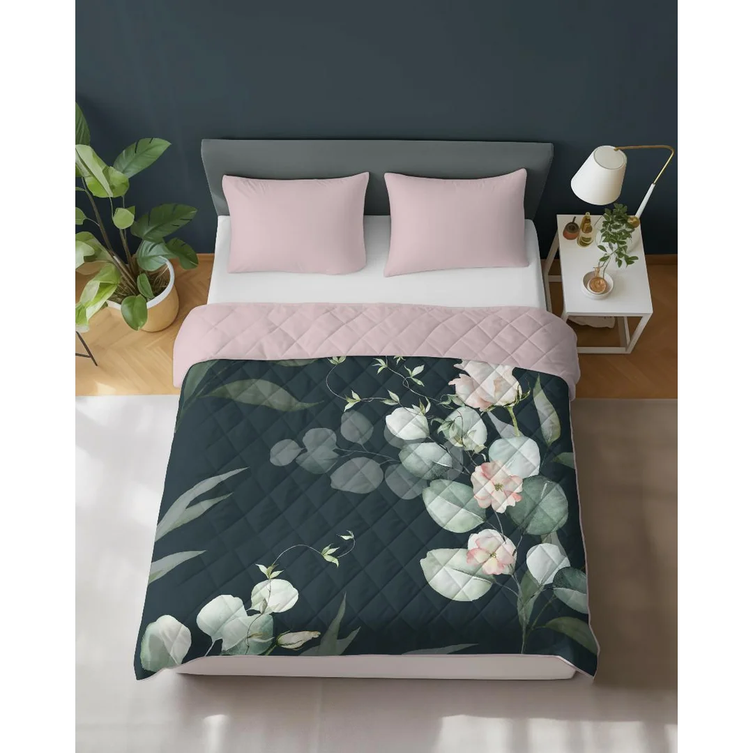 Narzuta dekoracyjna 220x240 pudrowa różowa czarna kwiaty K 108 Holland 14 — zdjęcie 2