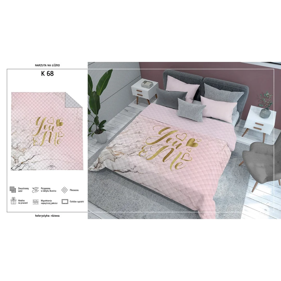 Narzuta dekoracyjna 220x240 You&Me różowa pudrowa złota K_68 112 Bedspread — zdjęcie 3