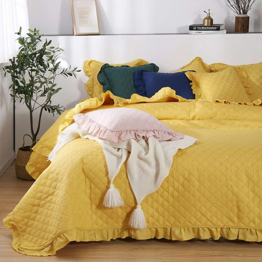 Narzuta z falbanką 140x200 Ruffy musztardowa falbanka romby glamour dekoracyjna I2 — zdjęcie 9