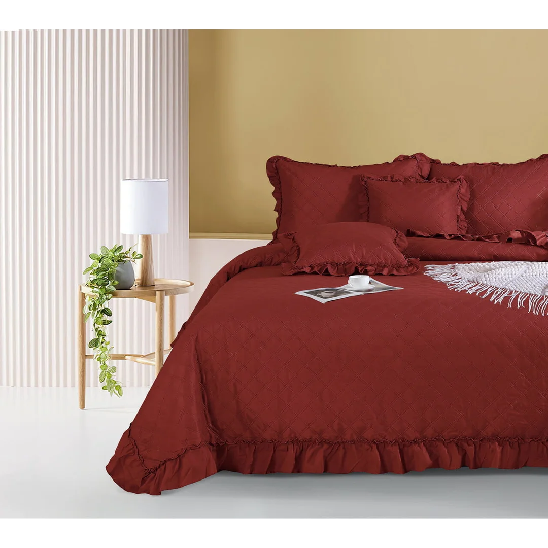 Narzuta z falbanką 160x220 Ruffy bordowa falbanka romby glamour dekoracyjna I2 — zdjęcie 3