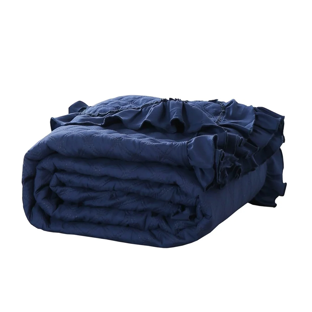 Narzuta z falbanką 160x220 Ruffy granatowa falbanka romby glamour dekoracyjna — zdjęcie 5