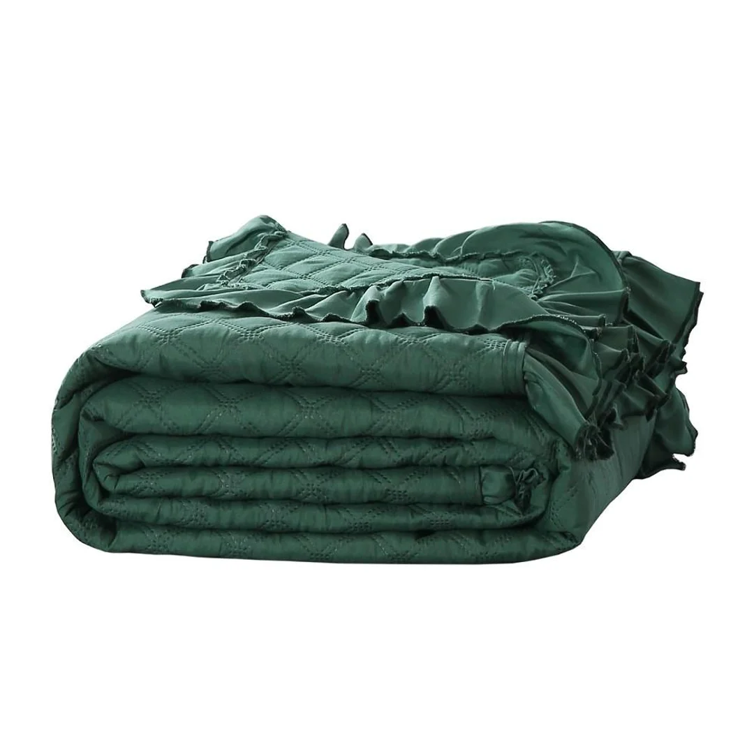 Narzuta z falbanką 160x220 Ruffy zielona butelkowa falbanka romby glamour dekoracyjna — zdjęcie 7
