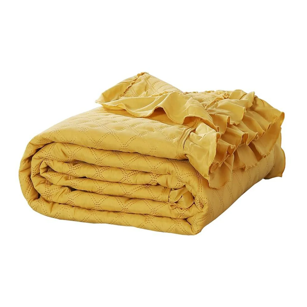 Narzuta z falbanką 200x220 Ruffy musztardowa falbanka romby glamour dekoracyjna — zdjęcie 8