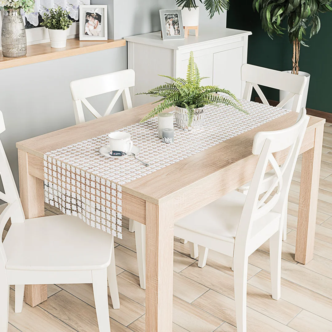 Obrus bieżnik gipiurowy 40x140 001 biały z lurexem Jasmina — zdjęcie 2