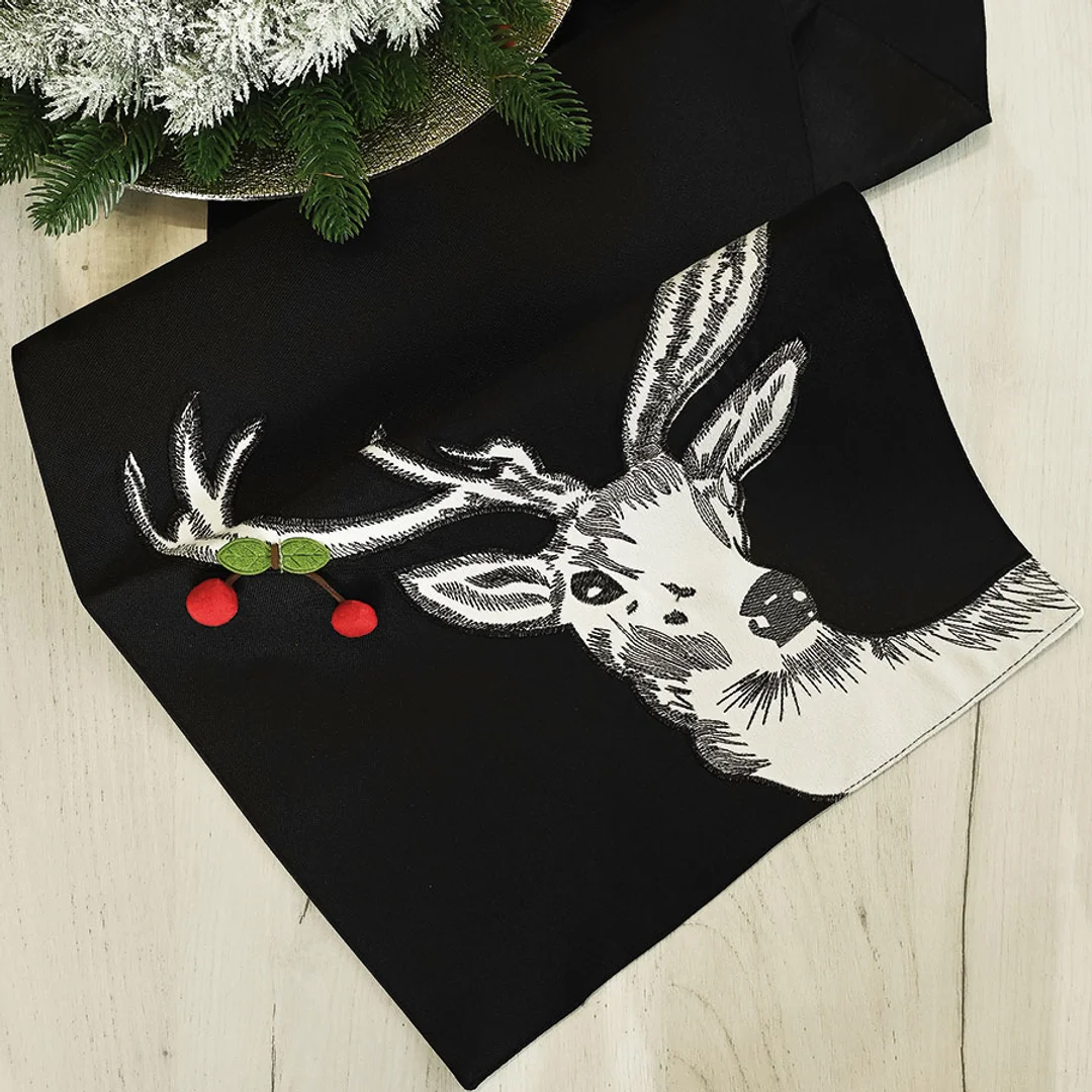 Obrus bieżnik świąteczny 35x140 010 czarny Rudolf — zdjęcie 3