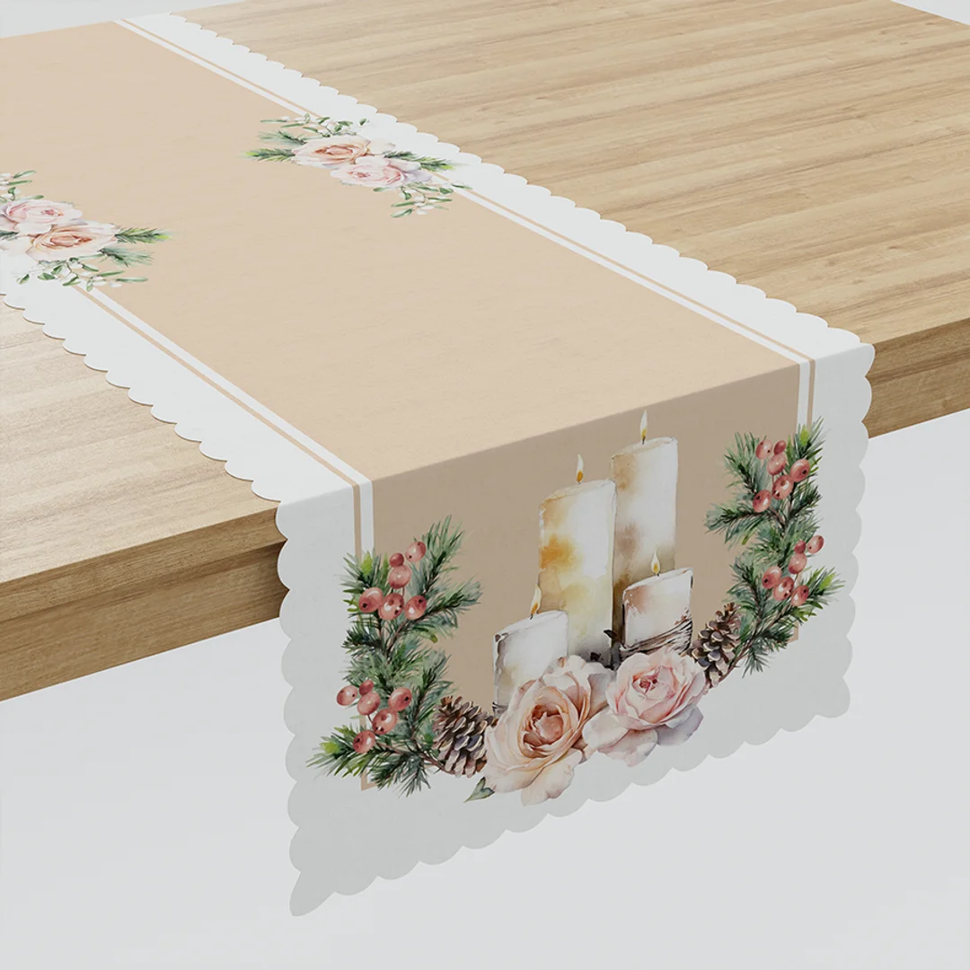 Obrus bieżnik świąteczny 38x140 001 beżowy jemioła Nina — zdjęcie 2