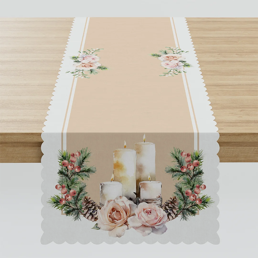 Obrus bieżnik świąteczny 38x140 001 beżowy jemioła Nina — zdjęcie 3