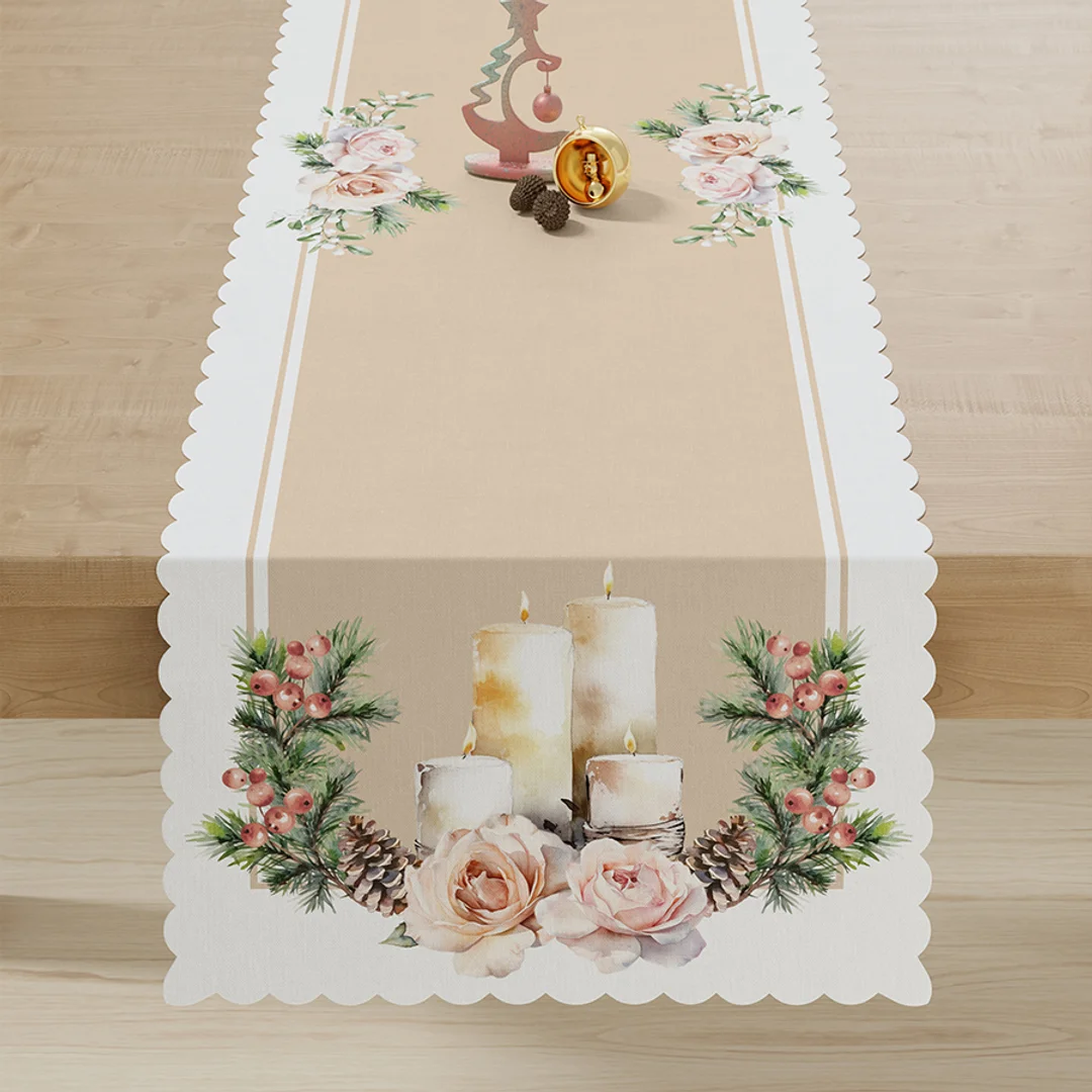 Obrus bieżnik świąteczny 38x140 001 beżowy jemioła Nina — zdjęcie 4