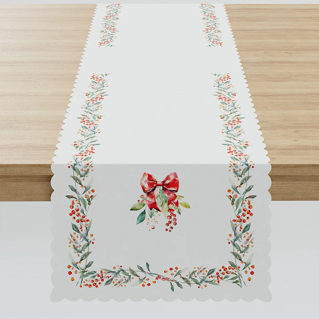 Obrus bieżnik świąteczny 38x160 Nina 001 biały jarzębina — zdjęcie 2
